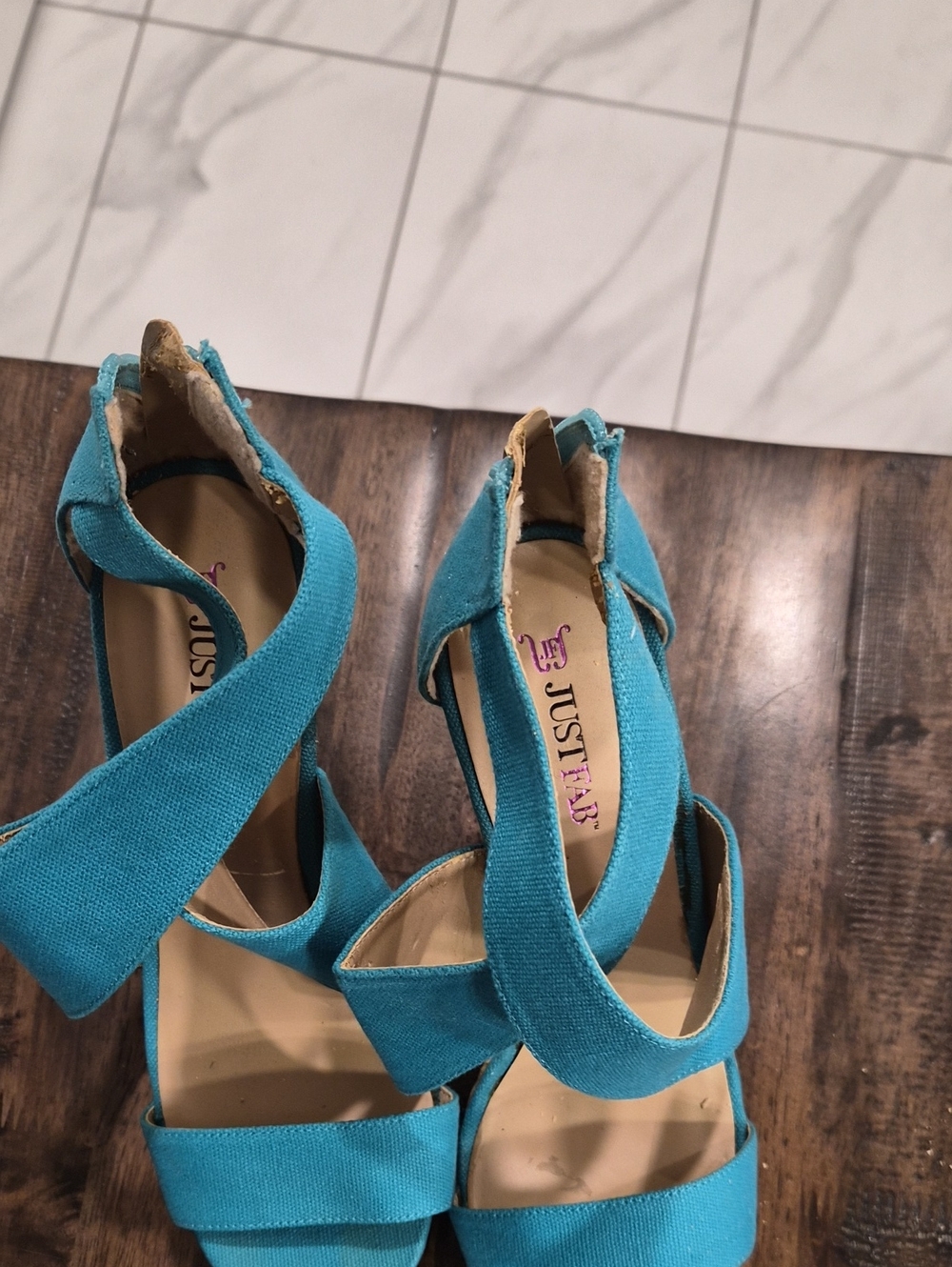 JustFab Teal Cross-Strap Women's Heels